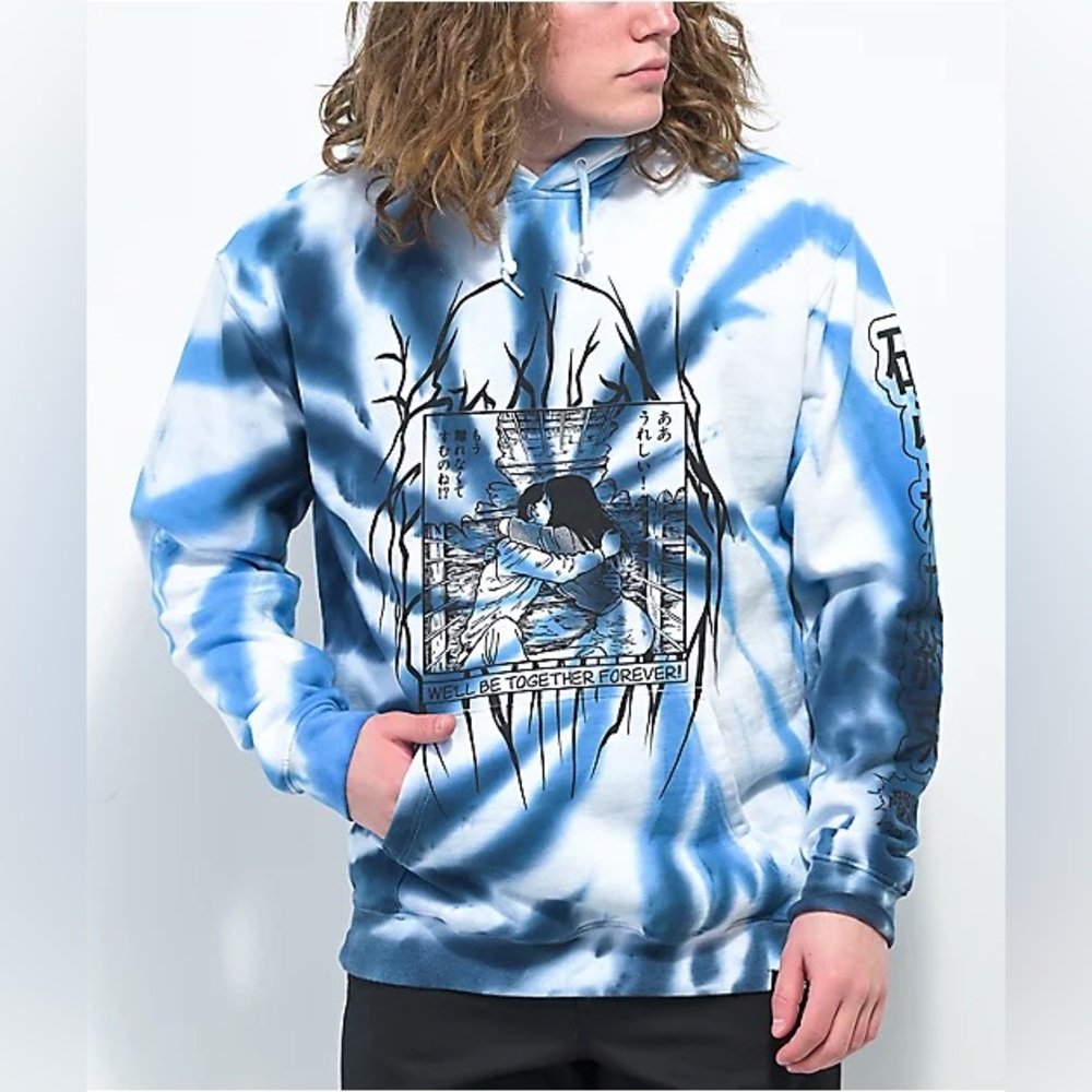 Broken Promises x Junji Ito Twisted Souls Blue & White Tie Dye Hoodie